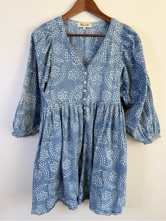 Madewell Dresses & Skirts - Madewell Blue Floral Empire Waist Mini Dress Puff Sleeve XS